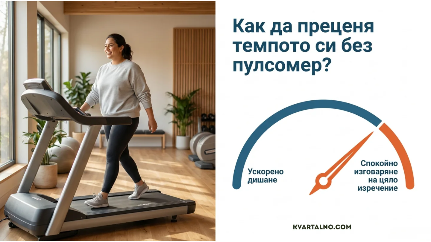 Инфографика за преценка на умерено кардио темпо без пулсомер чрез ускорено дишане и възможност за спокойно изговаряне на цяло изречение