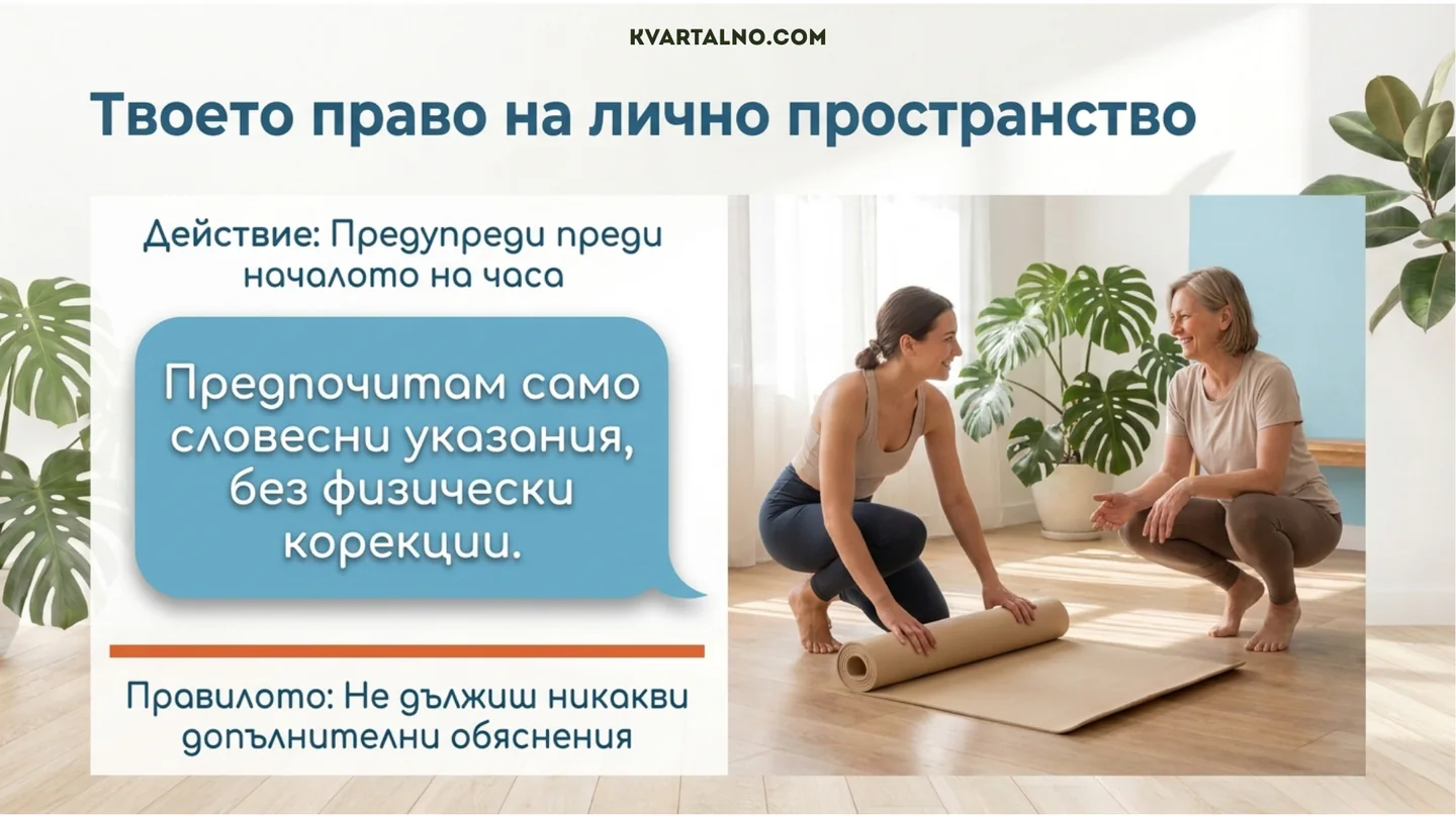 Право на лични граници при йога и отказ от физически корекции от инструктора