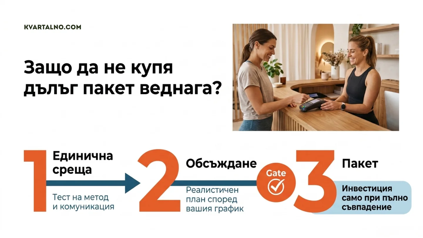 Три стъпки преди пакет с персонален треньор: единична среща, обсъждане и решение за пакет